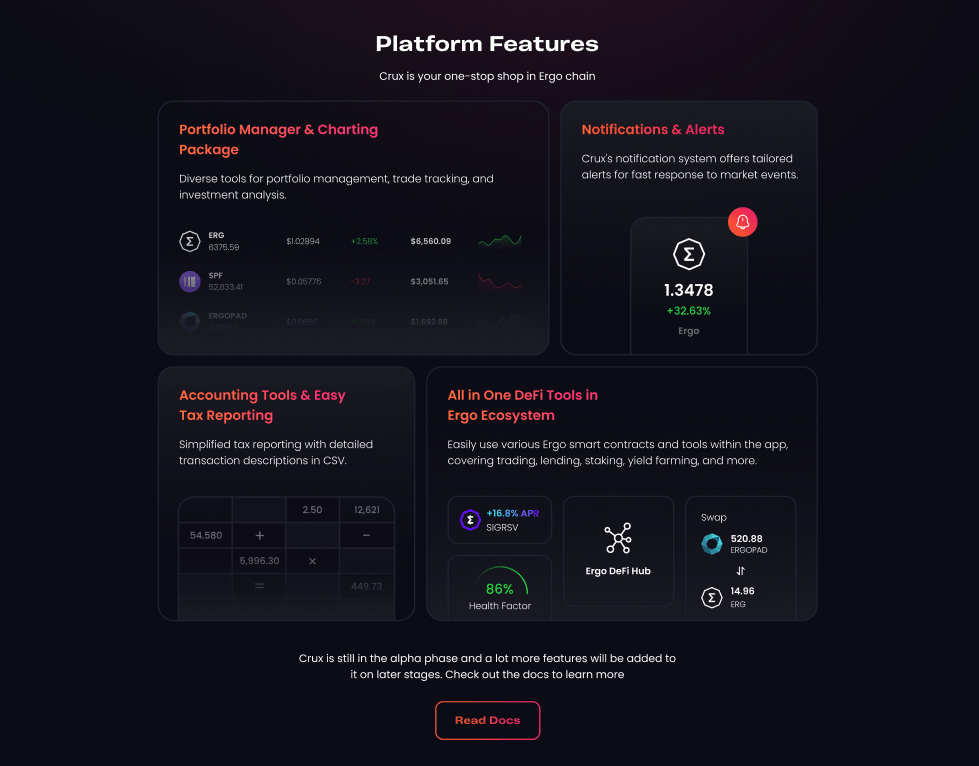 Crux Finance, app UI screens in Figma