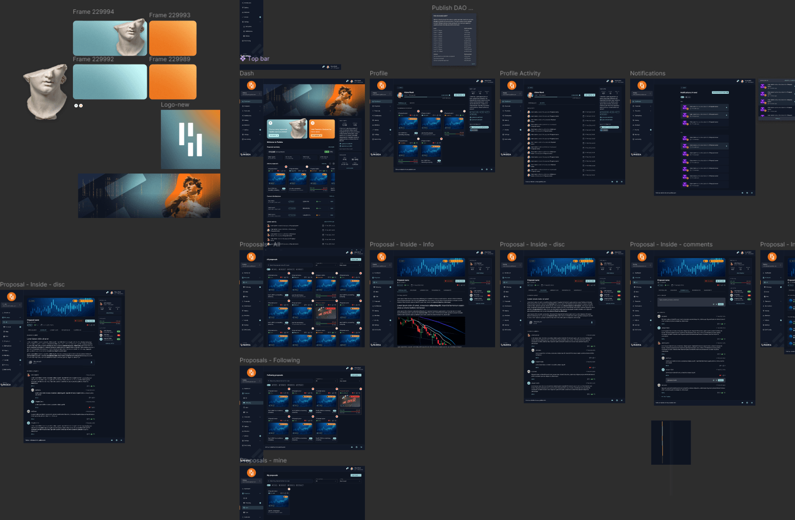 Paideia, desktop screens with user flow connections