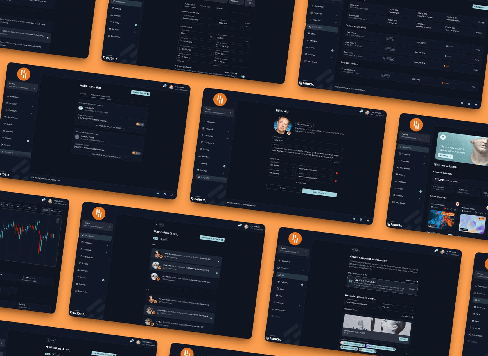 Paideia — Figma canvas showing all screens